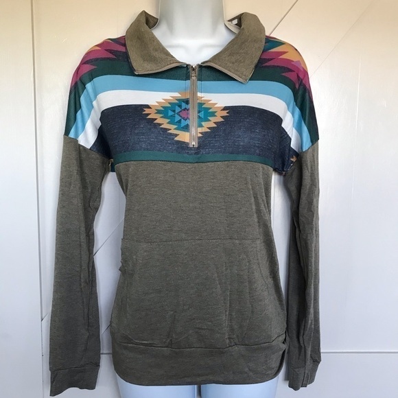 🔸BROWN Geometric LS Lightweight Sweatshirt - Picture 3 of 5